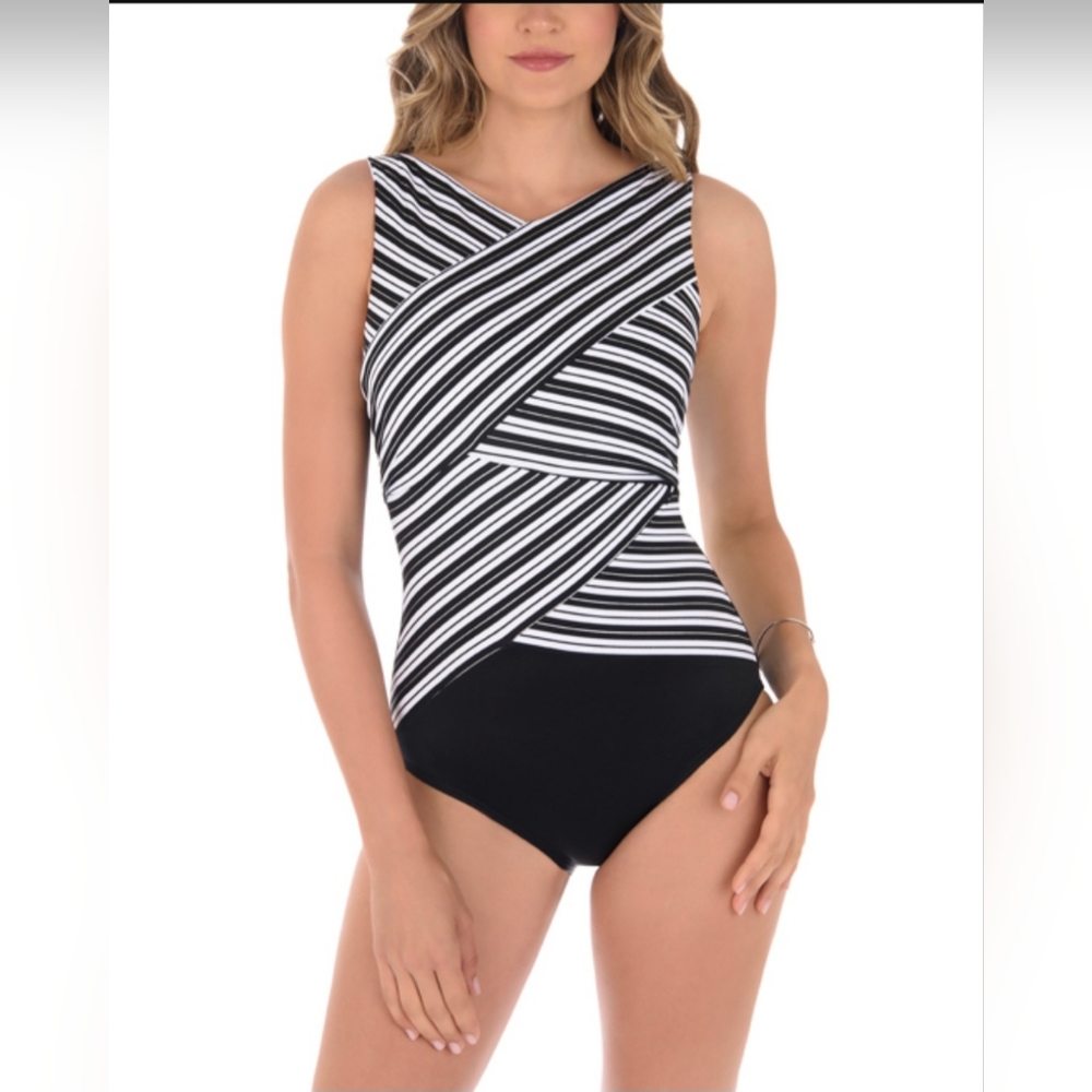*Miraclesuit Black & White Stripe One-Piece